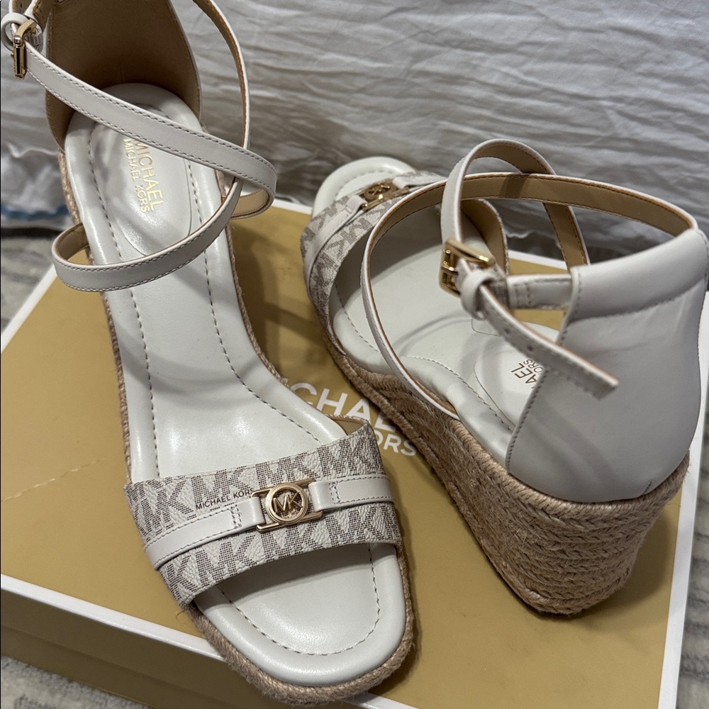 Michael Kors Cream and Tan Wedge Sandals - Picture 2 of 2
